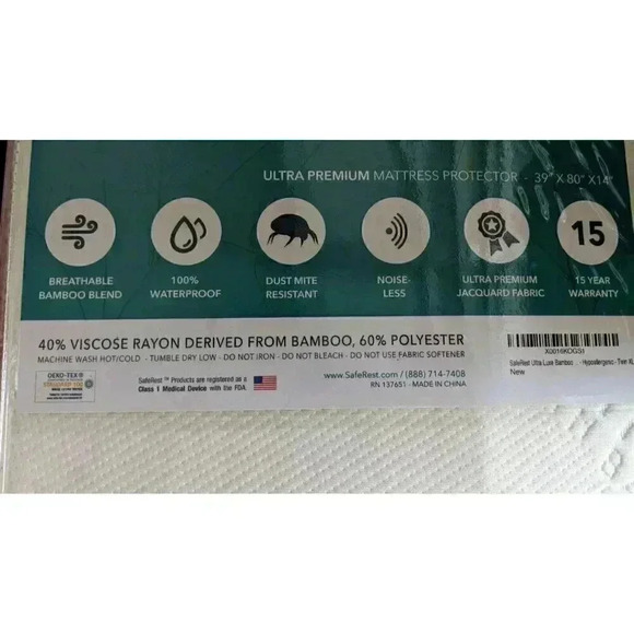 SafeRest Renewal Bamboo Mattress Pad Cover Hypoallergenic TWIN XL Dorms NIP - Picture 5 of 7